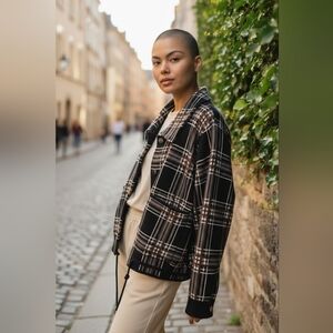 NWOT Cyrus Plaid Black/Brown Sweater Jacket XL